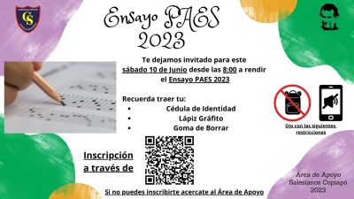 Invitan a alumnos de 4° medio para rendir Ensayo PAES